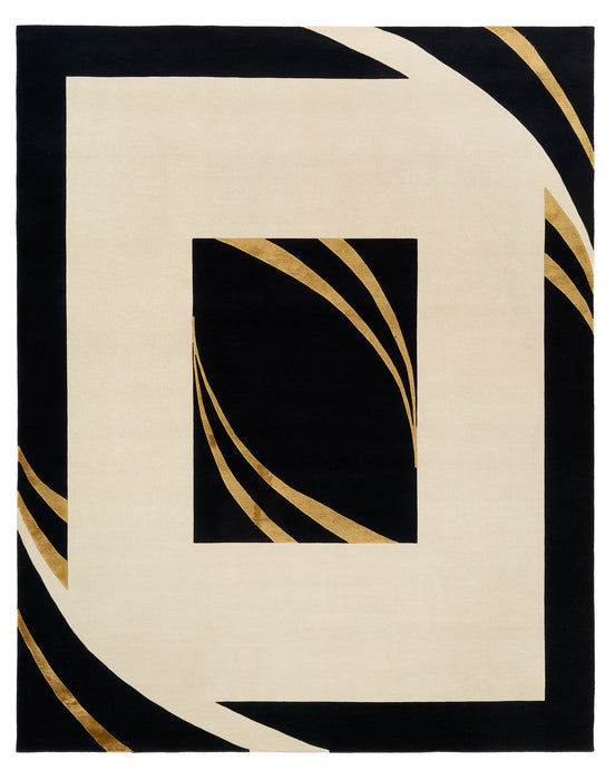 4x6 Benares Black/Gold Wool and Silk