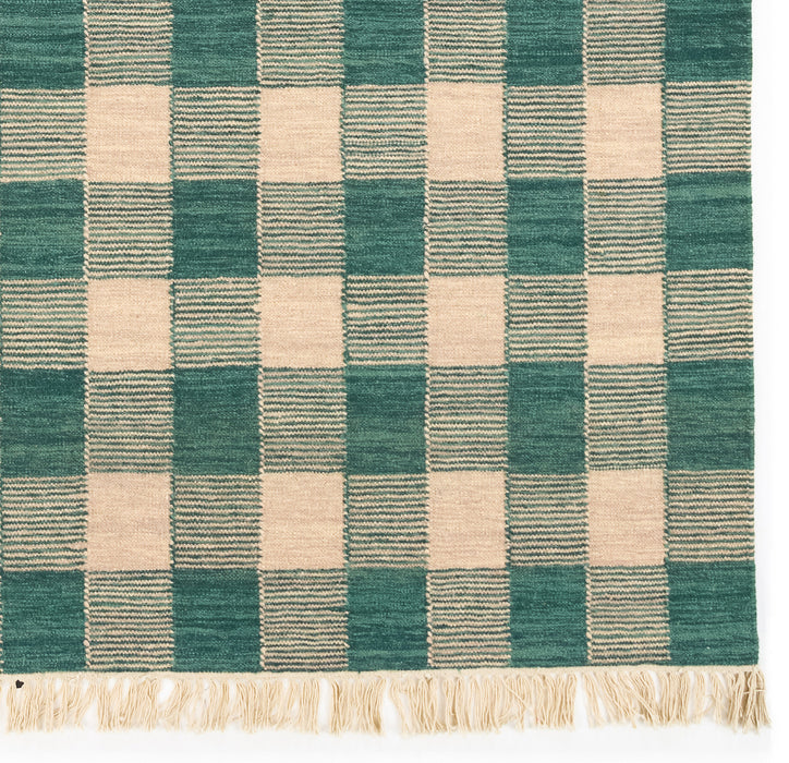 Gingham 8x10 Teal/Beige Wool A