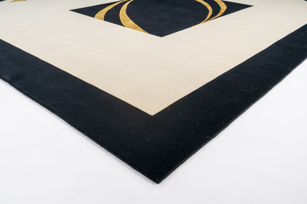 4x6 Benares Black/Gold Wool and Silk