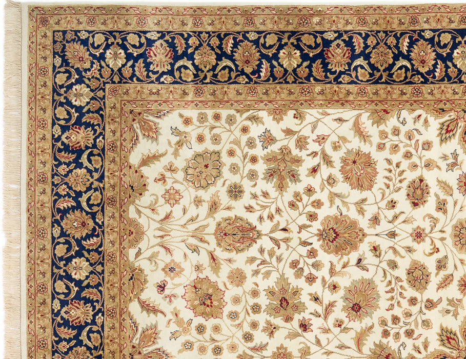 8x10 Indo Persian Beige/Dark Blue Wool and Silk