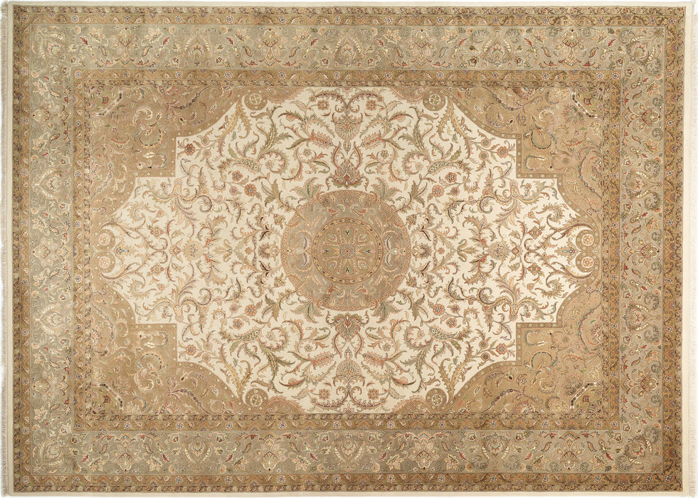 8x10 Varanasi Beige/Light Green Wool and Silk