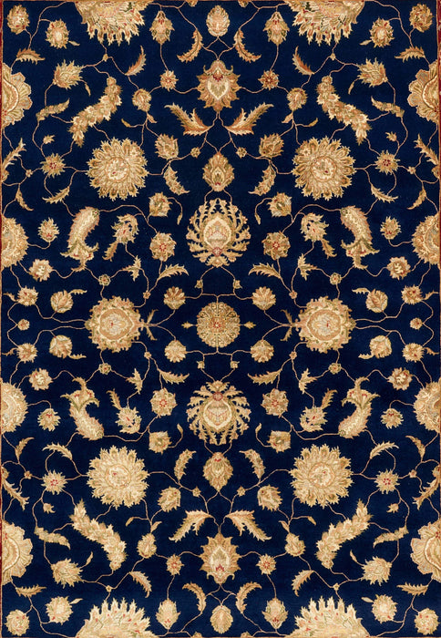 8x10 New Varanasi Gold/Ivory/Blue Wool and Silk