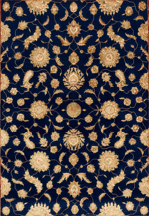 8x10 New Varanasi Gold Ivory Blue Wool and Silk