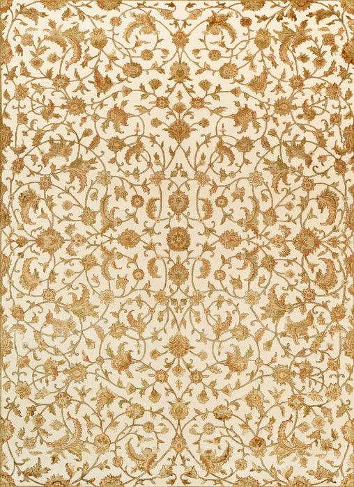 8x10 Varanasi Beige/Light Green Wool and Silk Embossed