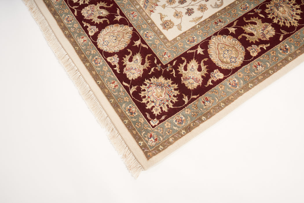 8x10 New Agra Beige/Ivory/Burgundy Wool and Silk
