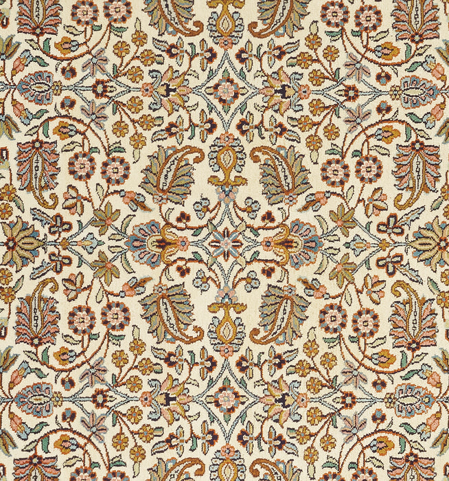 8x10 Kashan Silk Ivory, Blue and Rust