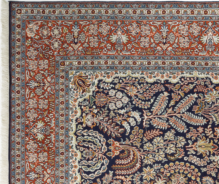 8x10 Kashan Silk Red and Midnight Blue