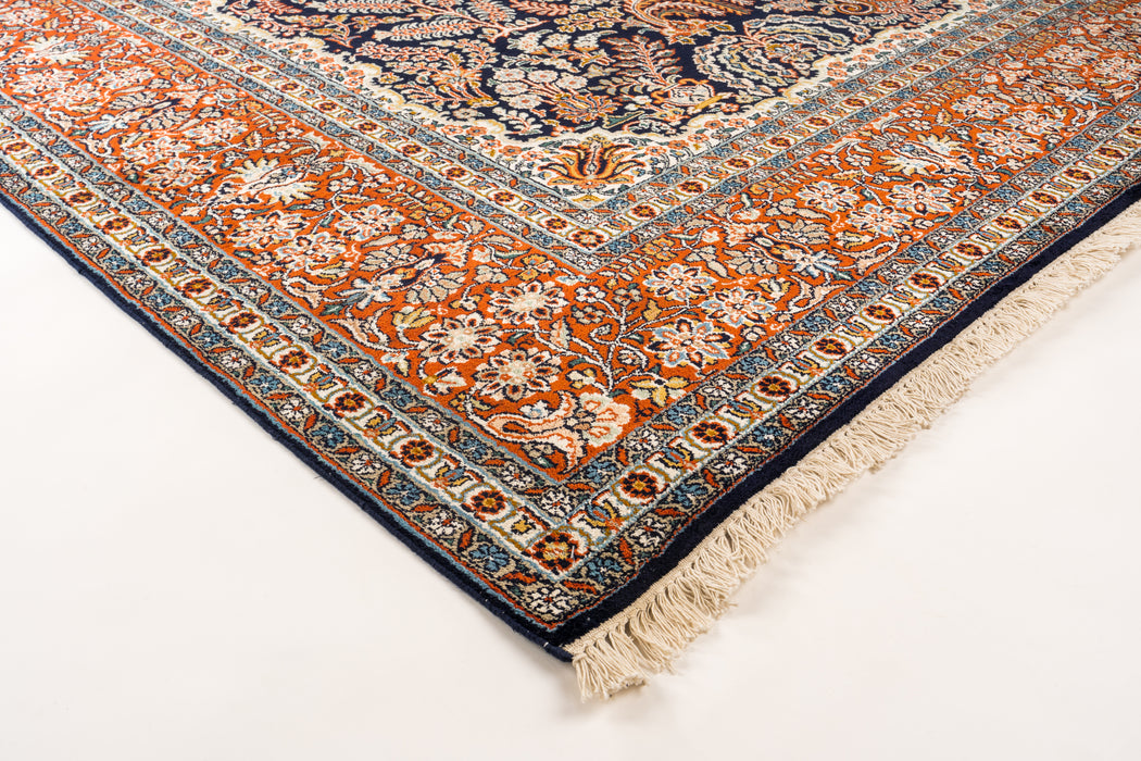 8x10 Kashan Silk Red and Midnight Blue