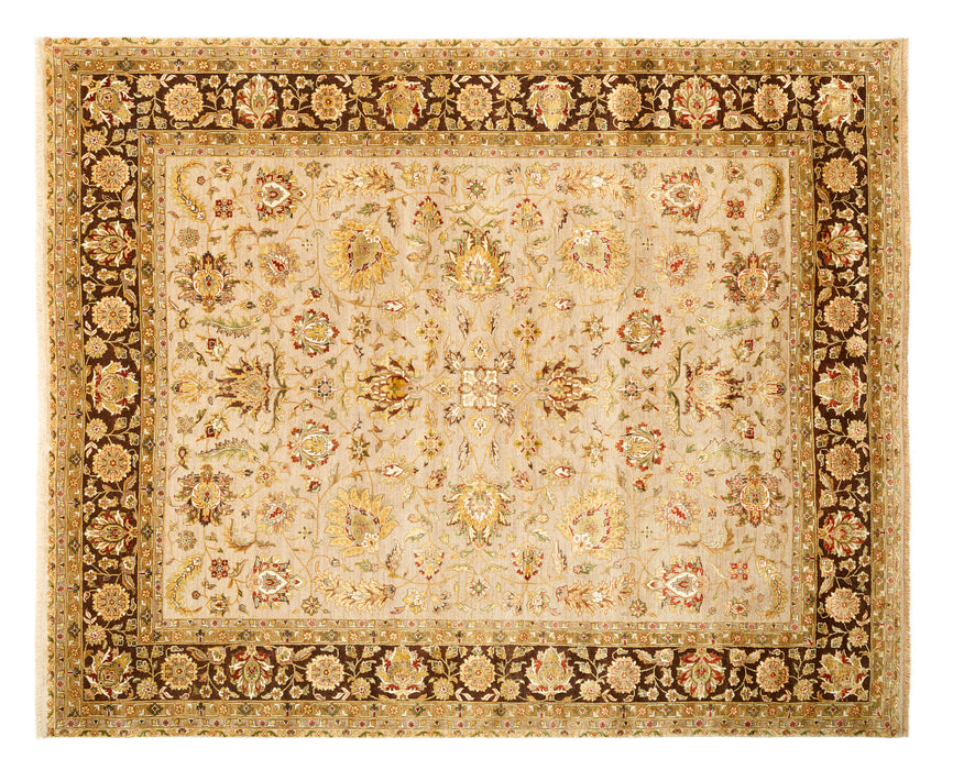 8x10 New Mashad Ivory/Brown Wool and Silk