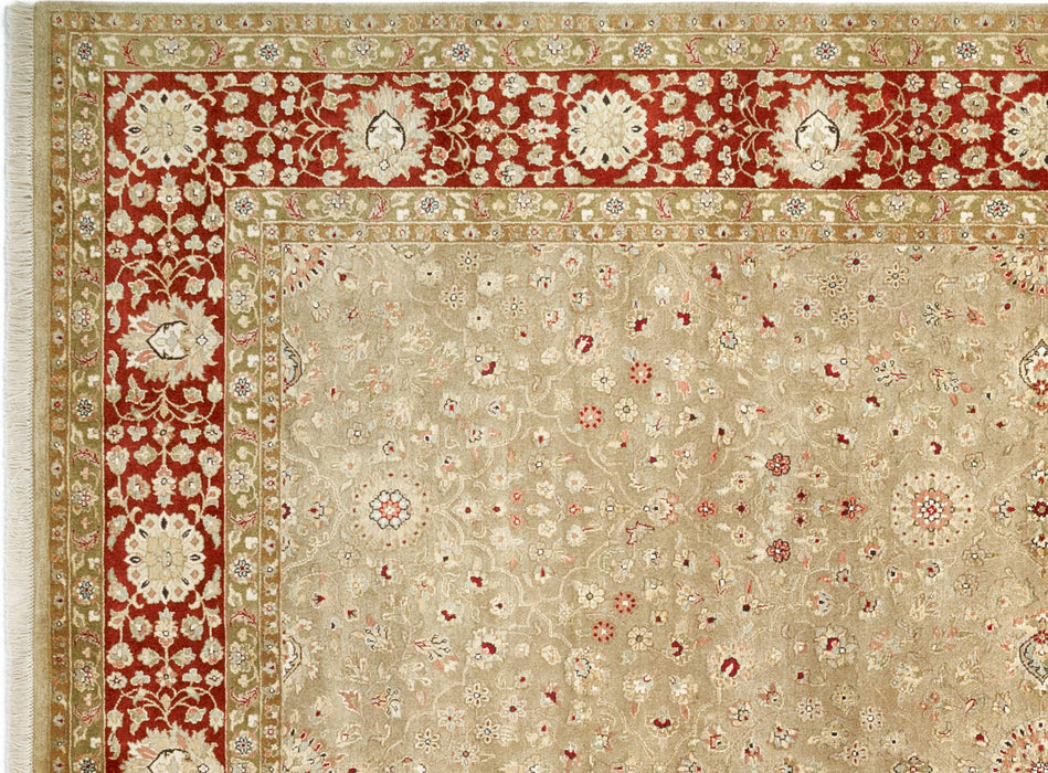 8x10 New Bakhtyar Camel/Bulgarian Red Wool and Silk