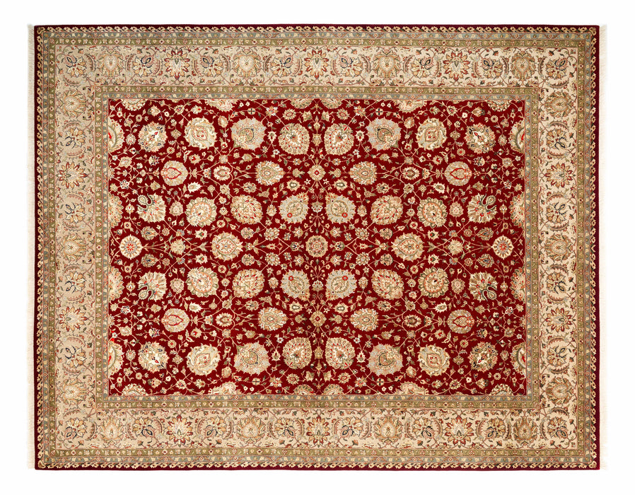 8x10 Indo Persian Burgundy/Beige Wool and Silk