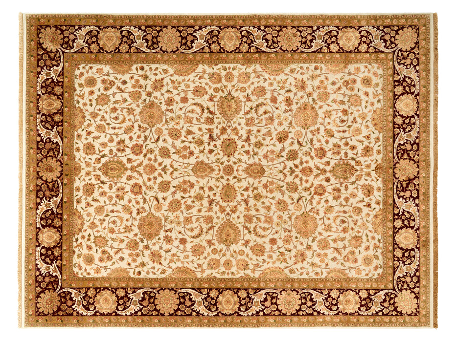 8x10 Old Isfahan Ivory/Red Wool and Silk