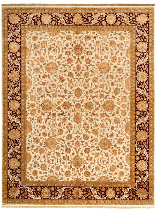 8x10 Old Isfahan Ivory/Red Wool and Silk