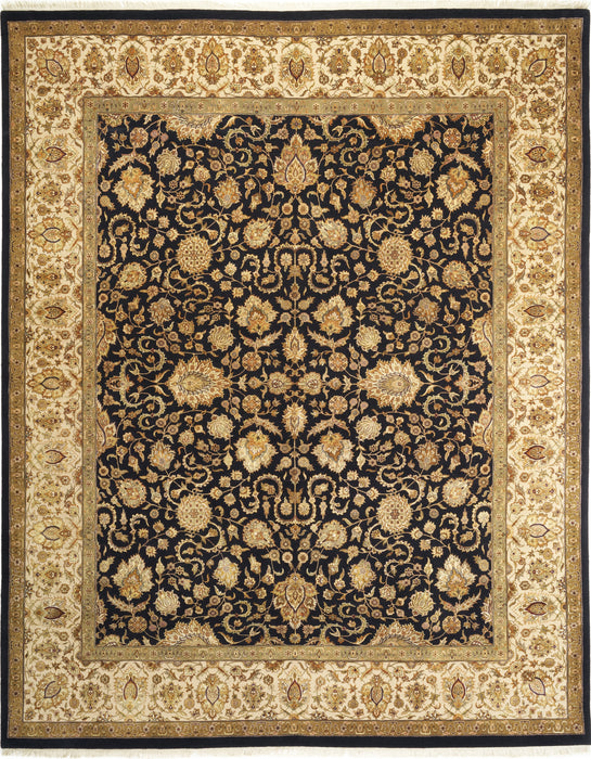 Enchante 8x10 Black/Beige Wool and Silk Embossed