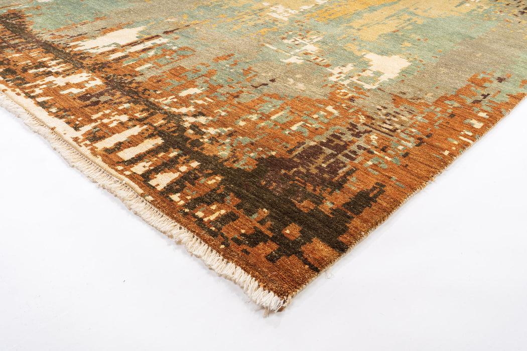 Textures 8x10 Green-Grey/Rust Wool and Silk