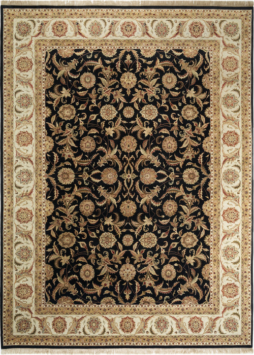 9x12 Indo Persian Black/Beige Wool and Silk