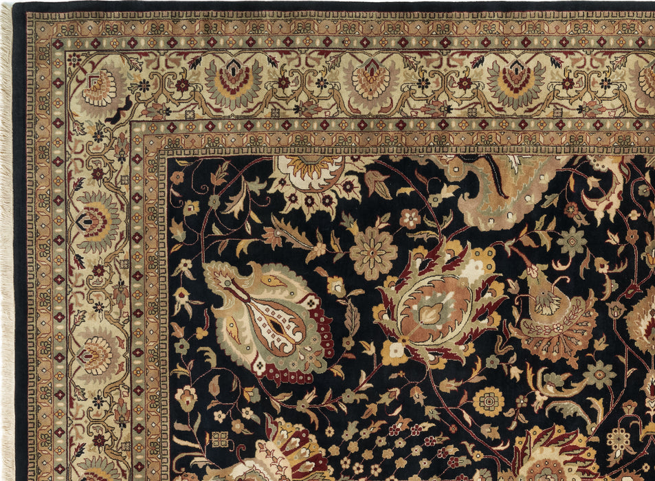 9x12 Indo Persian Mashhad Black/Beige Wool