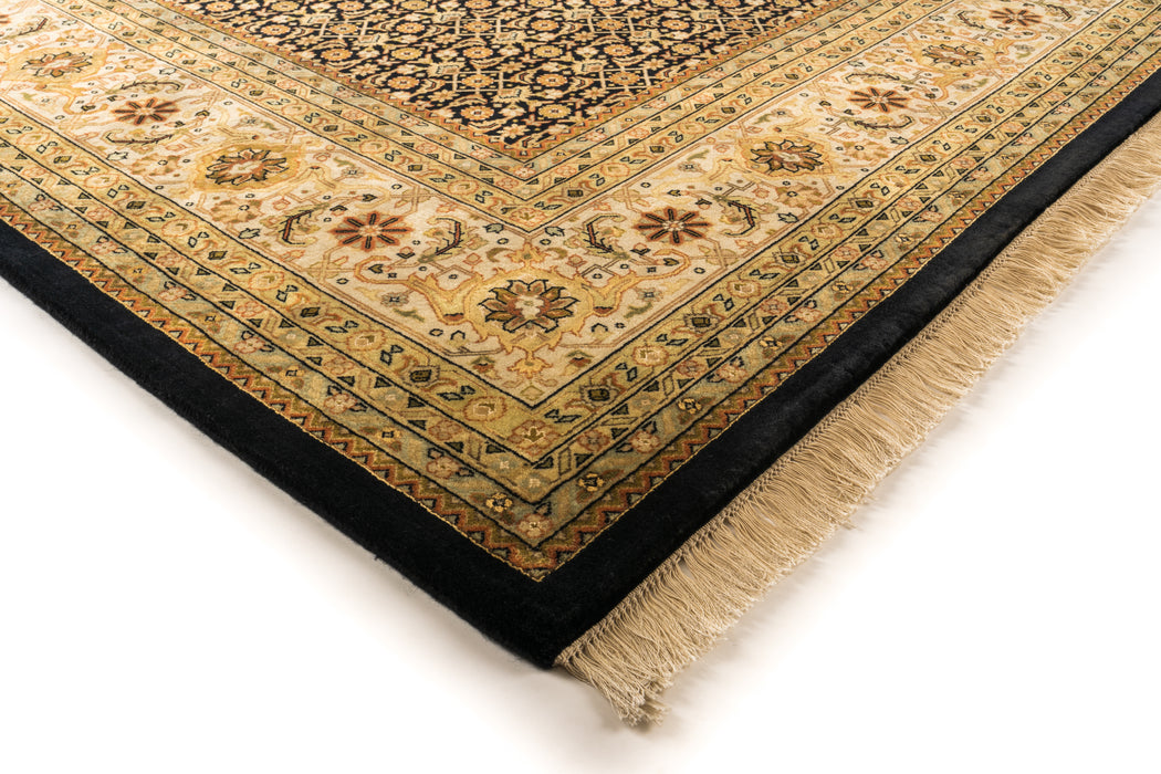 9x12 Indo-Persian Herati Black/Beige Wool and Silk