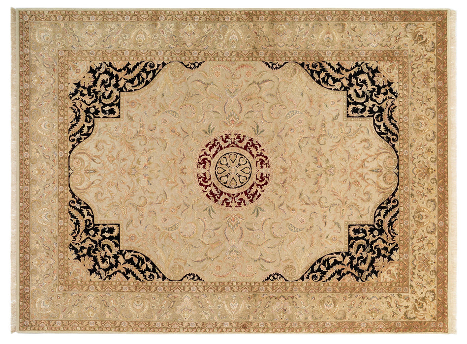 9x12 Indo-Persian Tabriz Beige Wool and Silk Embossed