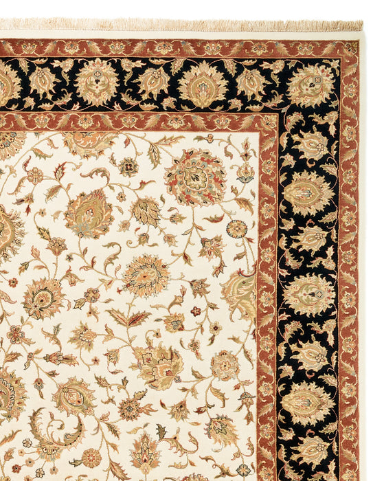 9x12 Mashhad Beige/Black Wool and Silk