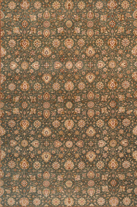 9x12 New Sarook Beige/Light Blue Wool & Silk
