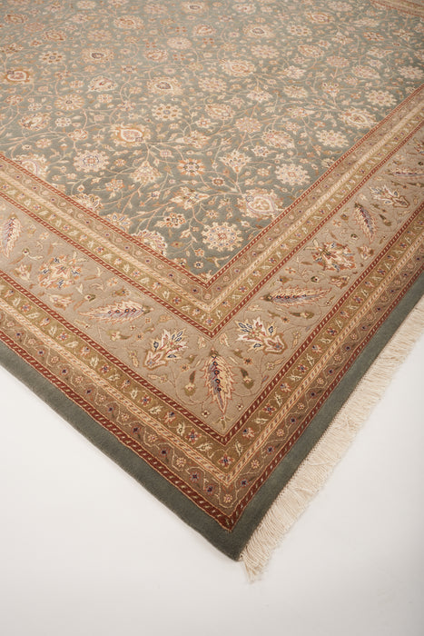 9x12 New Sarook Beige/Light Blue Wool & Silk
