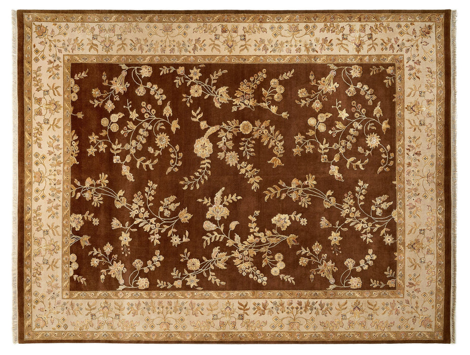 9x12 Reflections Ivory/Brown Wool and Chinese Silk Embossed