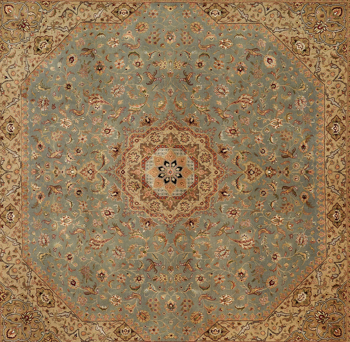 9x9 New Tabriz Olive Green Wool & Silk
