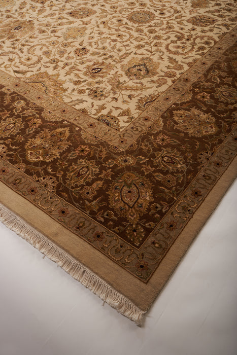9x12 Enchante Ivory-Brown Wool and Silk