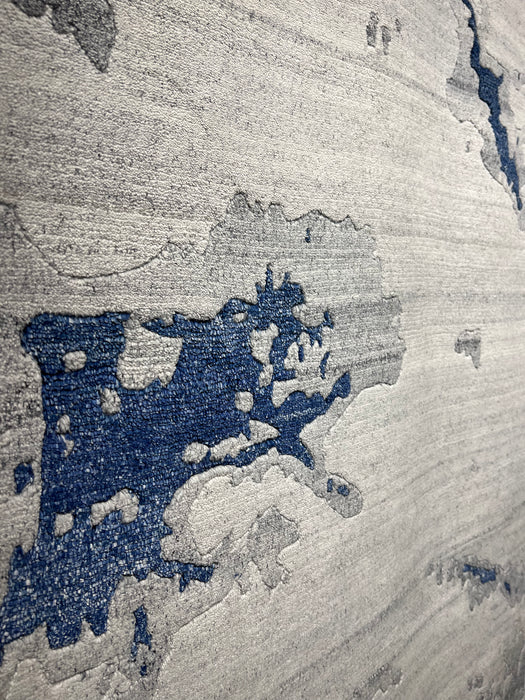Marble Off-White Indigo Blue Wool and Bamboo Silk