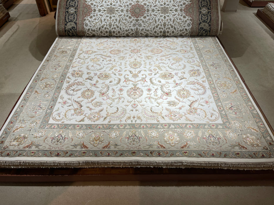 Grand 10x14 New Sarouk Ivory/Beige Wool and Silk
