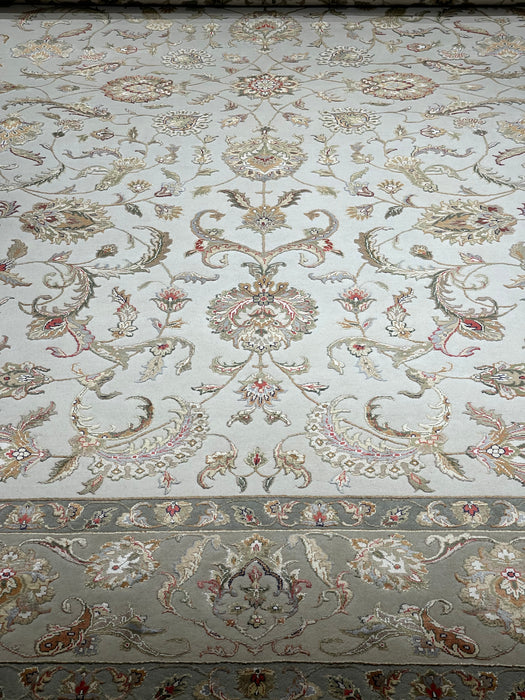 Grand 10x14 New Sarouk Ivory/Beige Wool and Silk