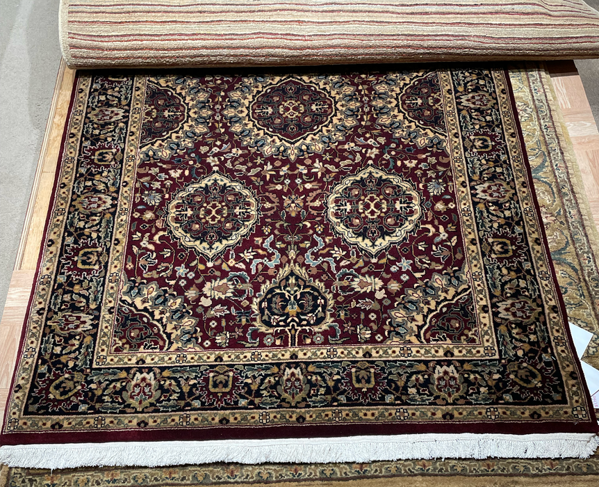 4x6 Mashad Red/Black Handspun Wool with Silk Touch