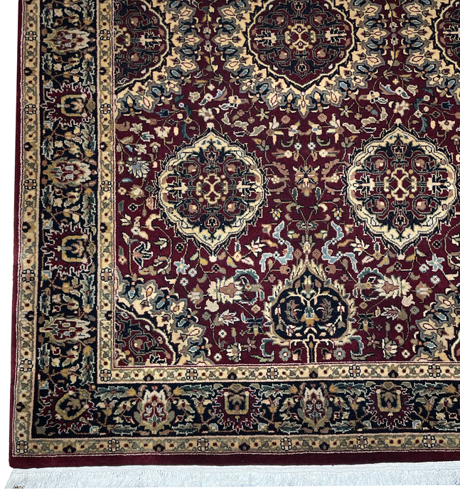4x6 Mashad Red/Black Handspun Wool with Silk Touch