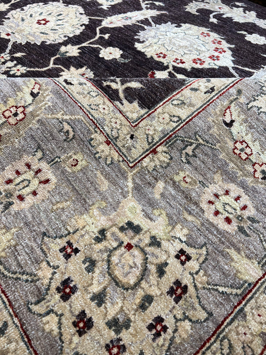 9x12 Chobi Black Ivory and Grey Blue Ghazni Wool
