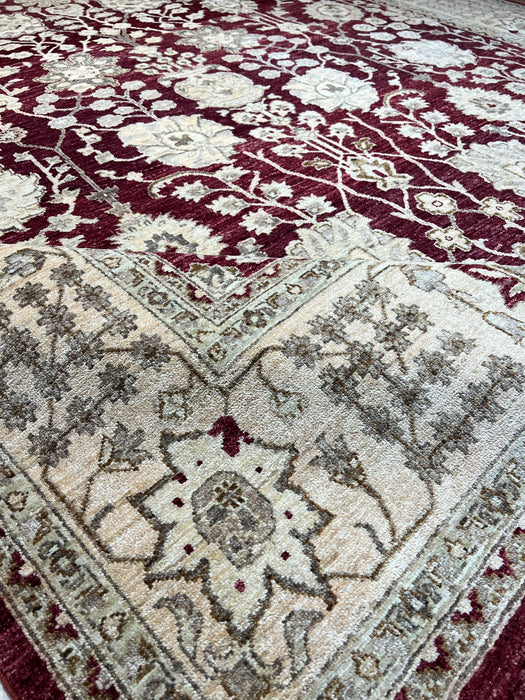 8x10 Chobi Maroon/Ivory Border Ghazni Wool