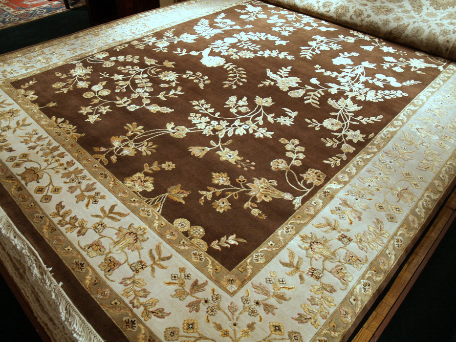 9x12 Reflections Ivory/Brown Wool and Chinese Silk Embossed