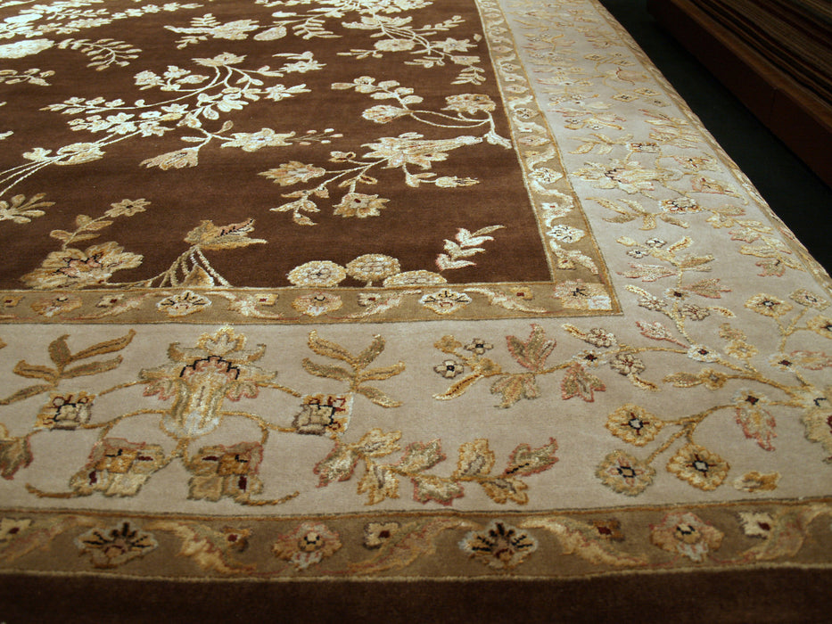 9x12 Reflections Ivory/Brown Wool and Chinese Silk Embossed