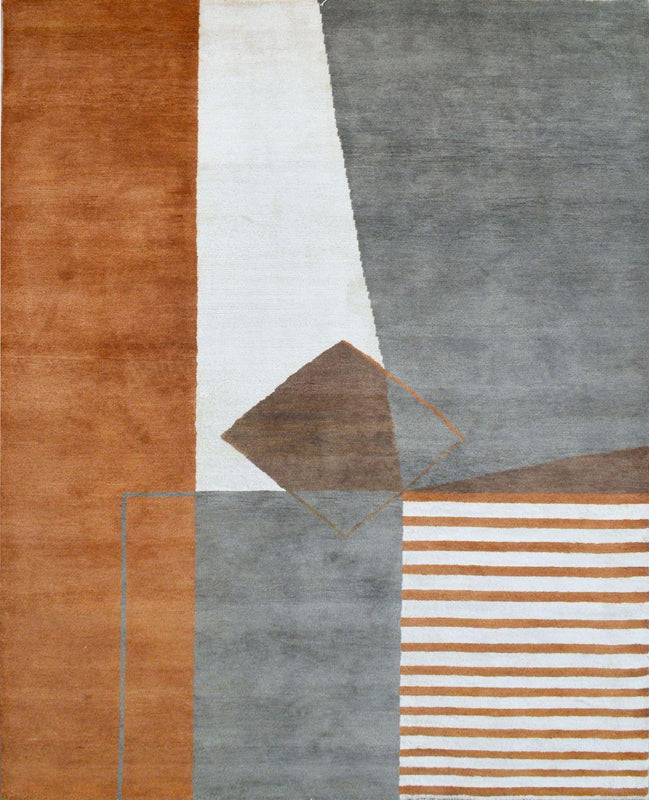 Sandstone 6x9 Charcoal/Rust Wool and Silk — Indo Designer Rugs